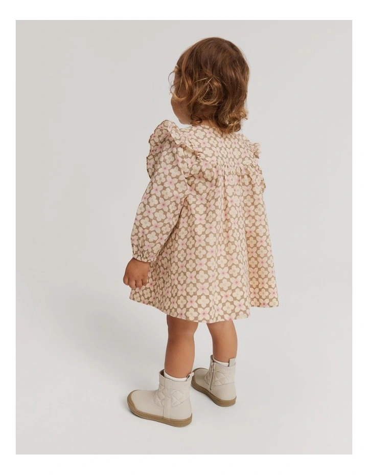 Cotton Puff Sleeve Dress in Mushroom Geo image 2
