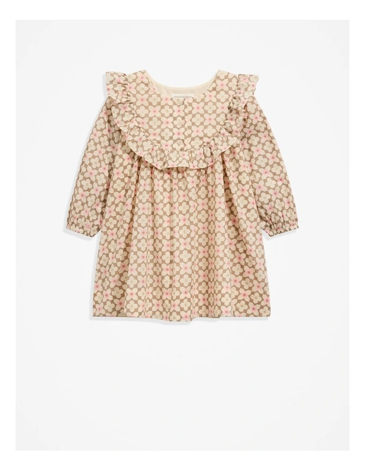 Cotton Puff Sleeve Dress in Mushroom Geo image 4