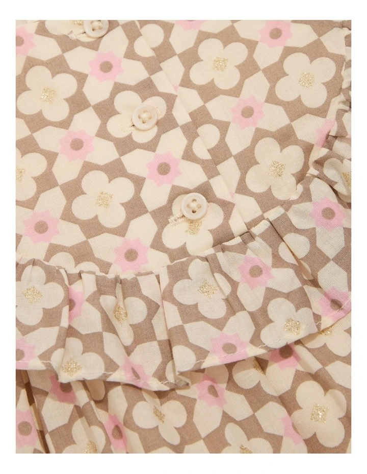 Cotton Puff Sleeve Dress in Mushroom Geo image 5