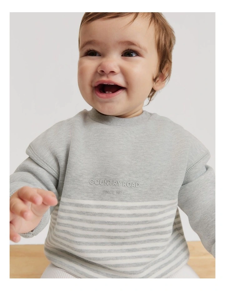 Australian Cotton Modern Logo Sweat in Stripe image 1