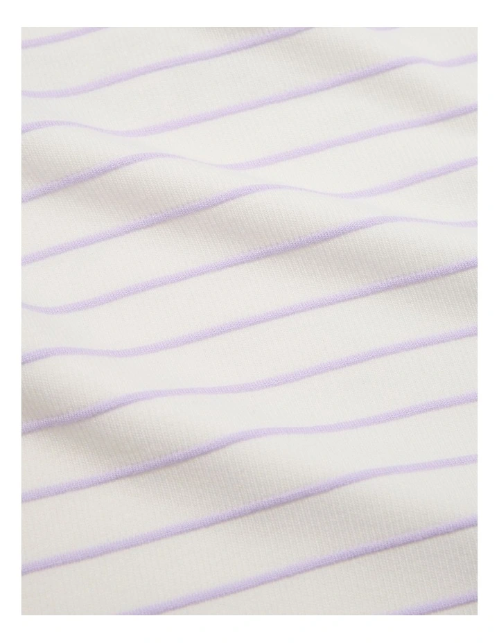 Recycled Polyester Blend Gathered Long Sleeve T-shirt in Lilac Stripe image 2