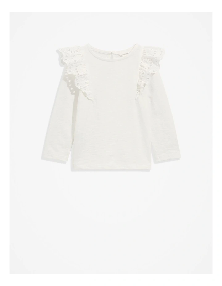 Organically Grown Cotton Broderie Frill T-shirt in Marshmallow image 1