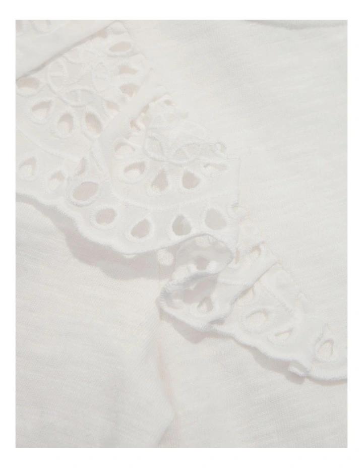 Organically Grown Cotton Broderie Frill T-shirt in Marshmallow image 2