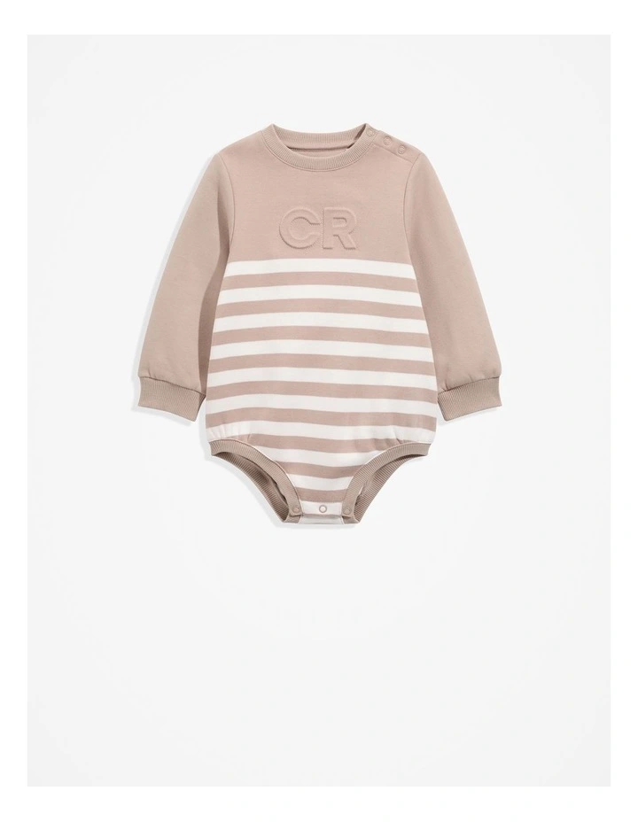 Gots-certified Organic Oversized Logo Long Sleeve Bodysuit in Mushroom Stripe image 1