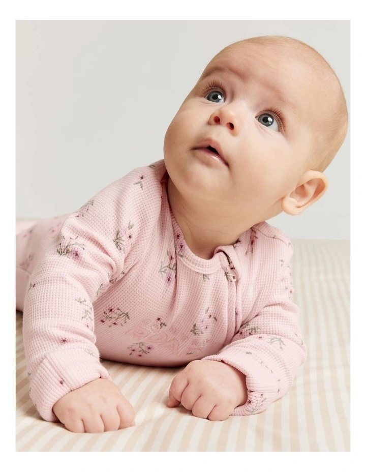 Gots-certified Organic Waffle Jumpsuit in Pink Floral image 1