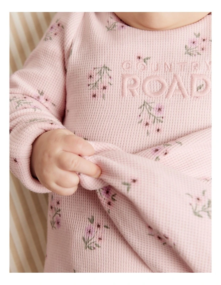 Gots-certified Organic Waffle Jumpsuit in Pink Floral image 2