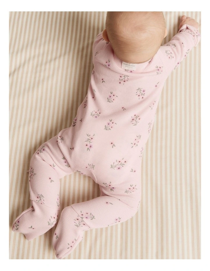 Gots-certified Organic Waffle Jumpsuit in Pink Floral image 3