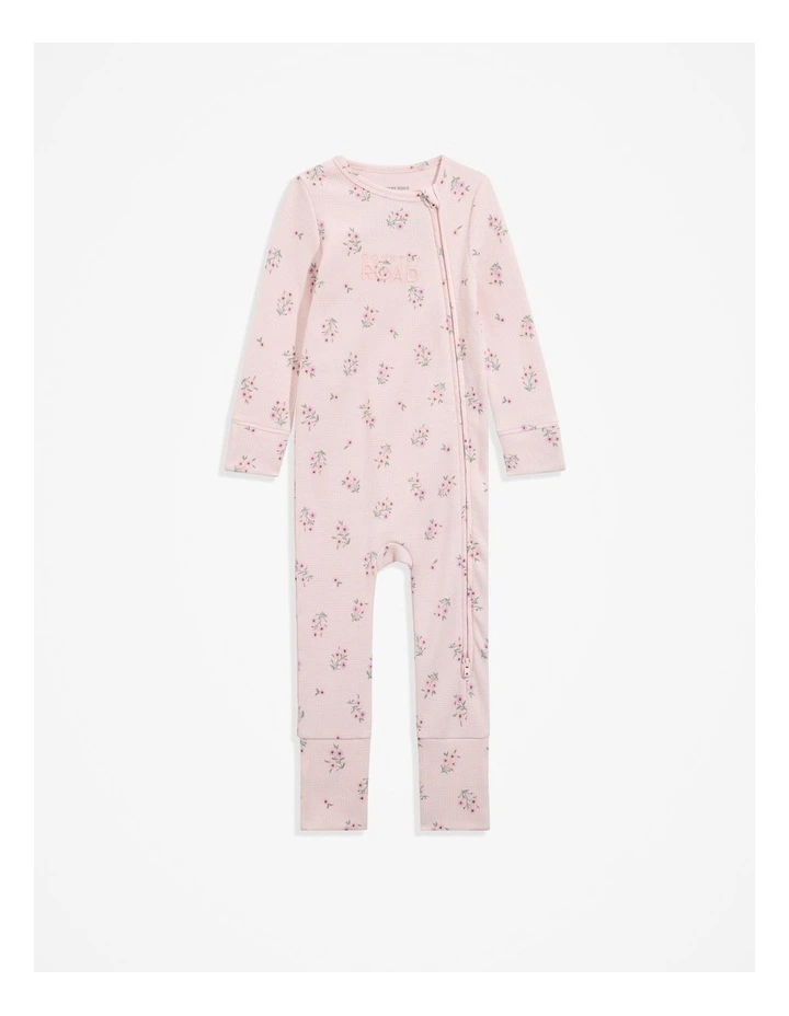 Gots-certified Organic Waffle Jumpsuit in Pink Floral image 4