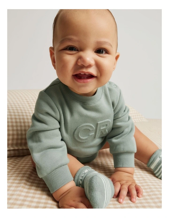 Organically Grown Cotton Oversized Logo Long Sleeve Bodysuit in Fern image 1