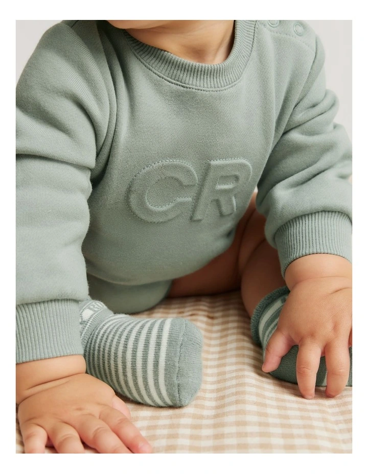 Organically Grown Cotton Oversized Logo Long Sleeve Bodysuit in Fern image 2