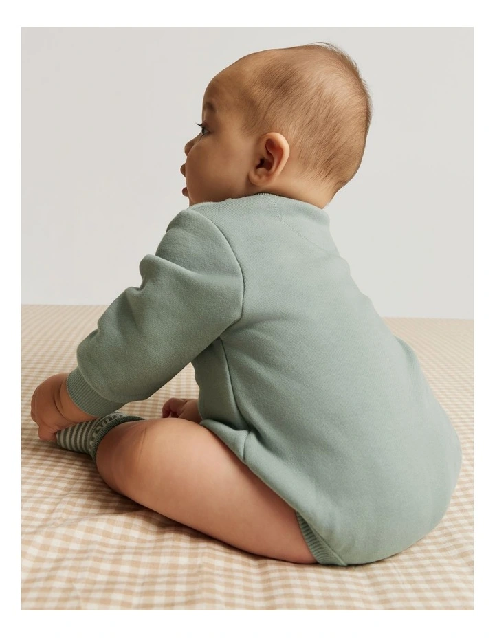 Organically Grown Cotton Oversized Logo Long Sleeve Bodysuit in Fern image 3