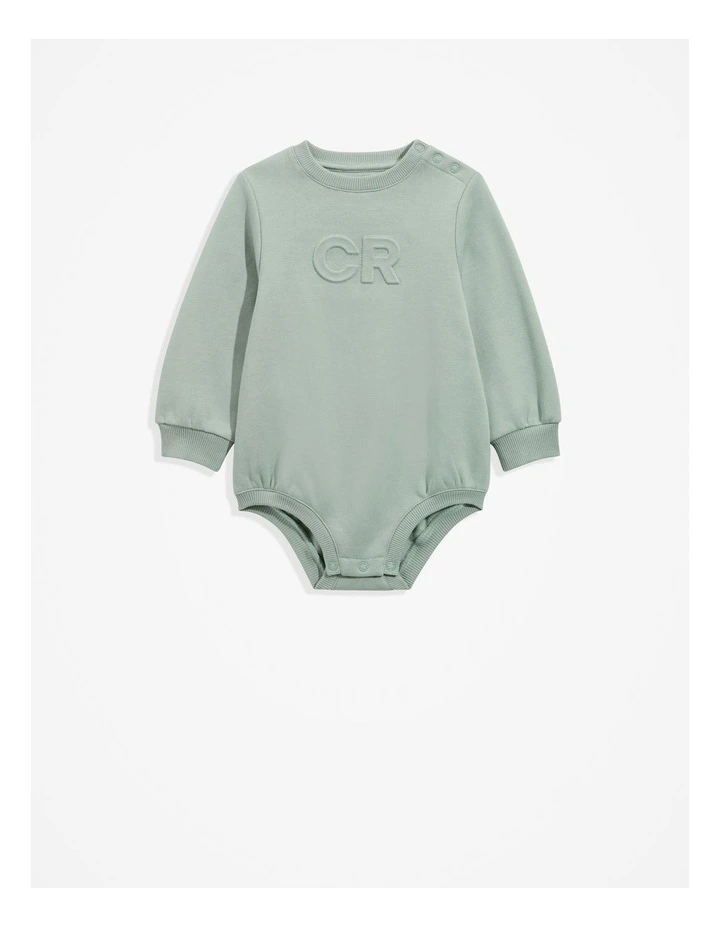 Organically Grown Cotton Oversized Logo Long Sleeve Bodysuit in Fern image 4