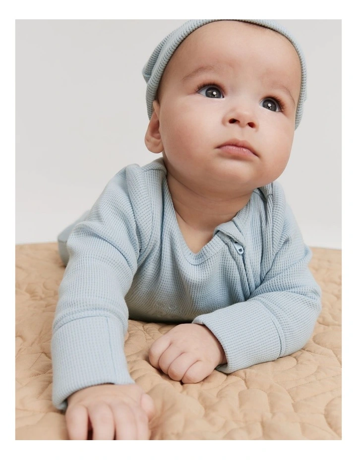 Organic Waffle Jumpsuit in Washed Blue image 1