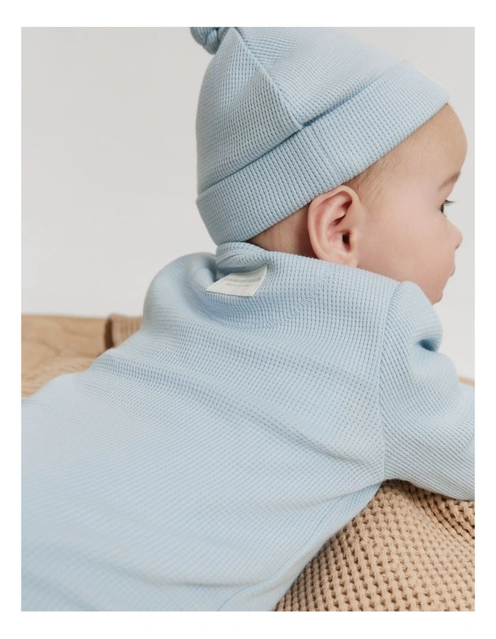 Organic Waffle Jumpsuit in Washed Blue image 3