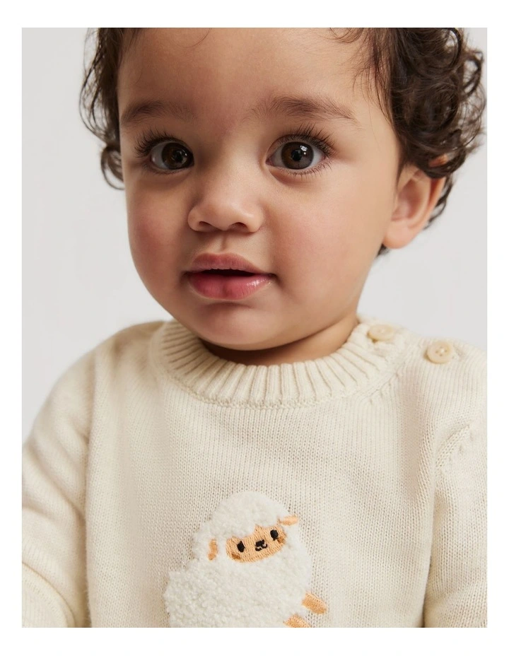 Organically Grown Cotton Sheep Knit Sweater in Oatmeal