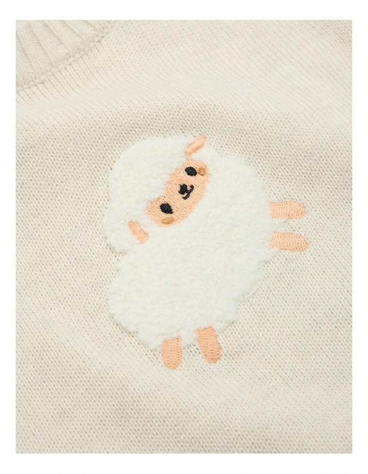 Organically Grown Cotton Sheep Knit Sweater in Oatmeal