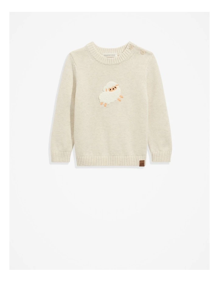 Organically Grown Cotton Sheep Knit Sweater in Oatmeal