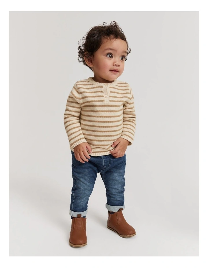 Henley Knit Sweater in Camel Stripe image 1