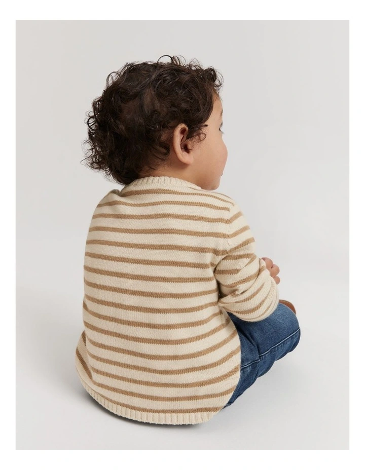 Henley Knit Sweater in Camel Stripe image 3