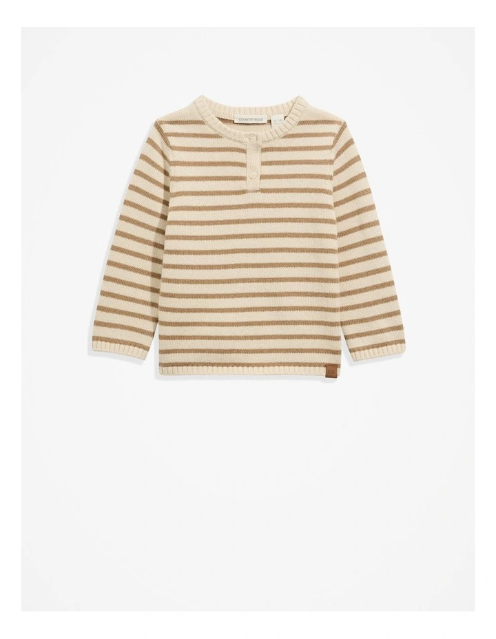 Henley Knit Sweater in Camel Stripe image 4
