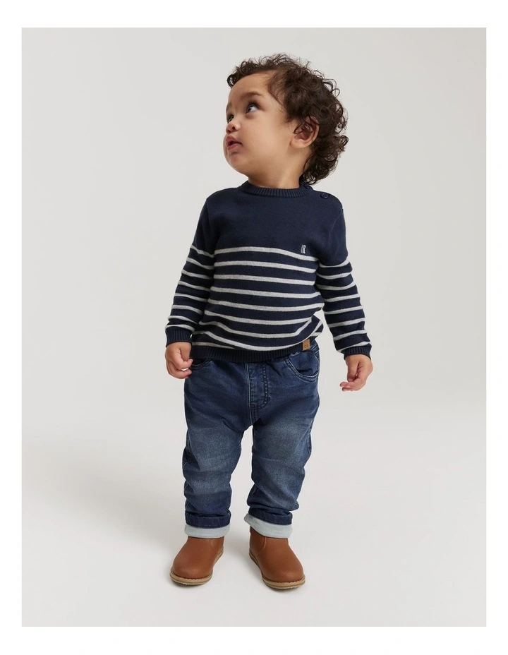 Organically Grown Cotton Classic Stripe Knit in Navy image 1