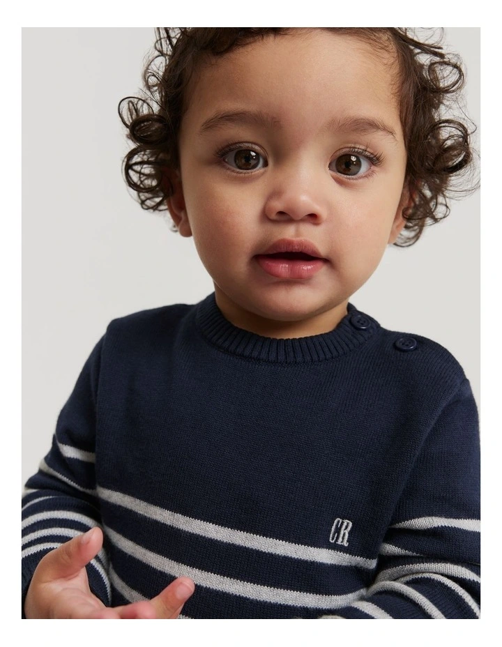 Organically Grown Cotton Classic Stripe Knit in Navy image 2