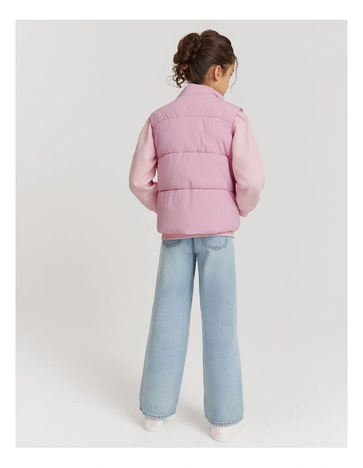 Recycled Nylon Puffer Vest Jacket in Rose image 3