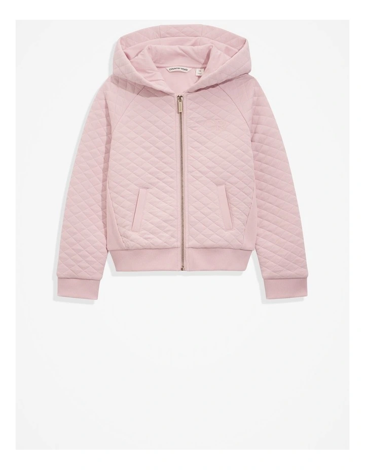 Cotton Blend Quilted Zip Through Sweat in Mineral Pink image 1