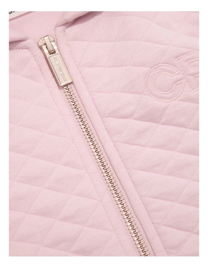 Cotton Blend Quilted Zip Through Sweat in Mineral Pink image 2