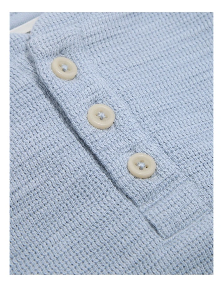 Blend Slub Texture Henley Sweat Top in Washed Blue image 2