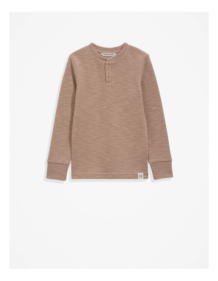 Blend Slub Texture Henley Sweat Top in Mushroom image 1