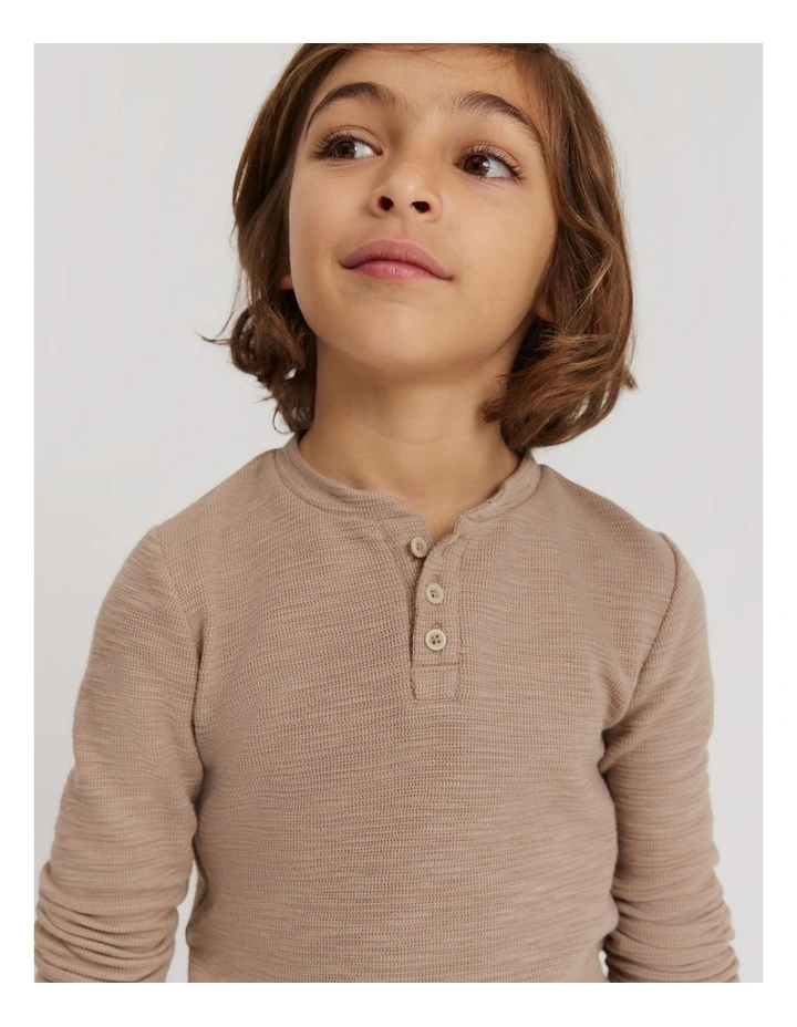 Blend Slub Texture Henley Sweat Top in Mushroom image 4