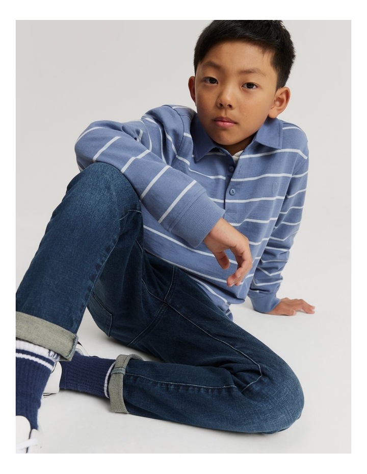 Block Stripe Rugby Long Sleeve t-shirt in Washed Blue