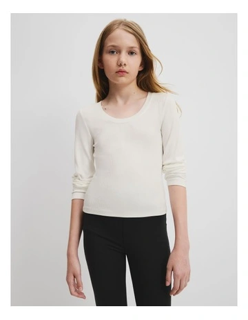 Teen Rib Crop Long Sleeve T-shirt in Marshmallow