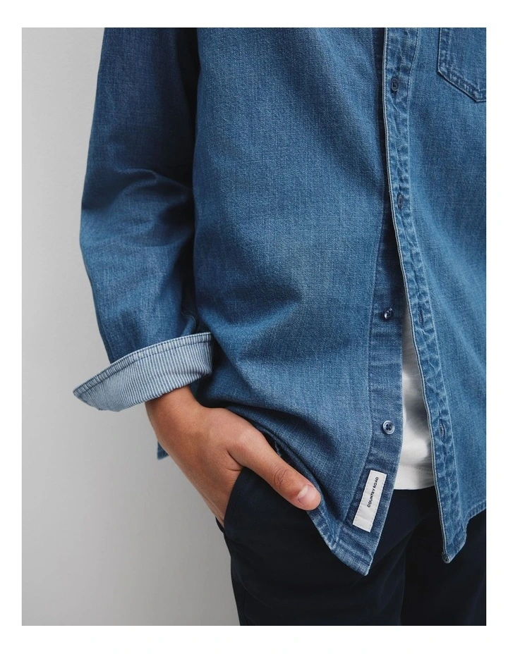 Cotton Chambray Shirt in Chambray Blue image 2