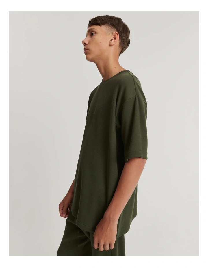 Teen Waffle Pyjama Set in Khaki Green image 2