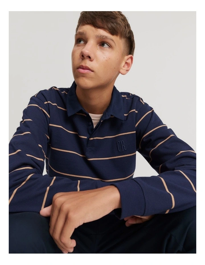 Block Stripe Long Sleeve Rugby T-shirt in Navy image 1