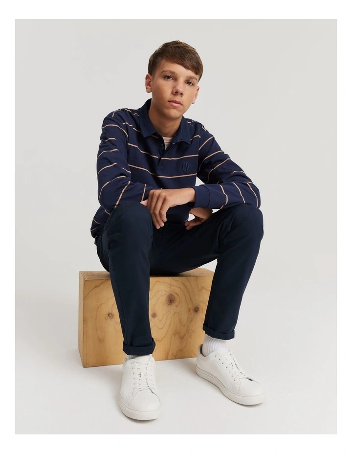 Block Stripe Long Sleeve Rugby T-shirt in Navy image 3