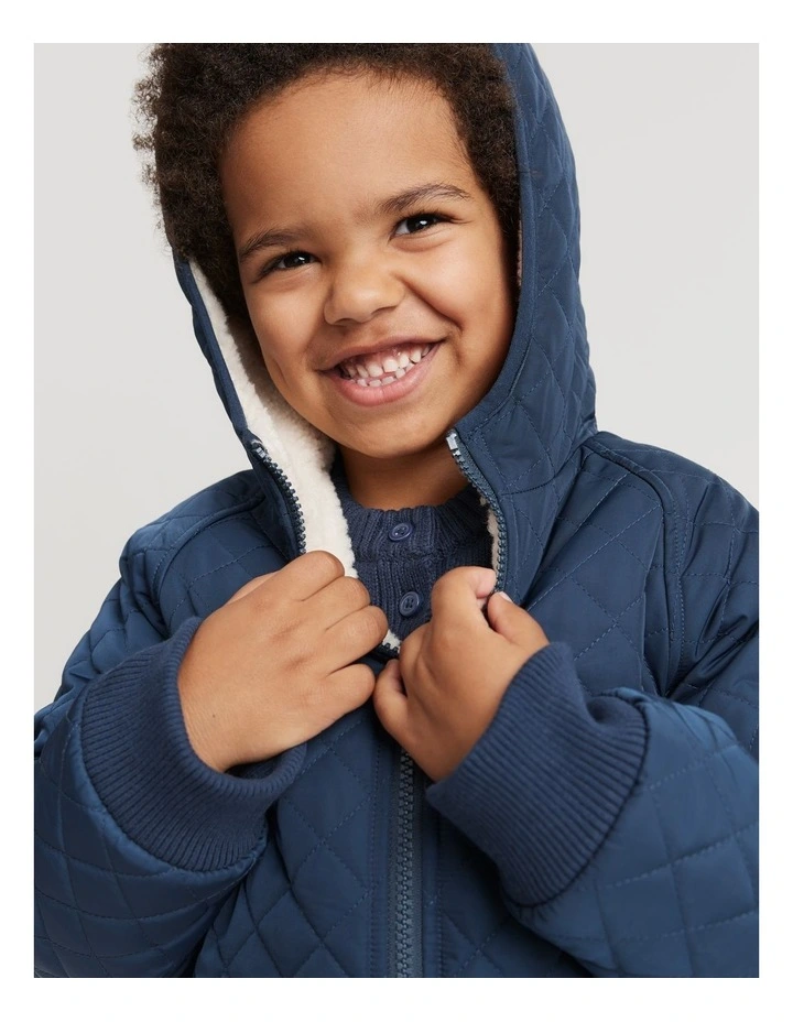 Recycled Polyester Reversible Sherpa Jacket in Navy image 1