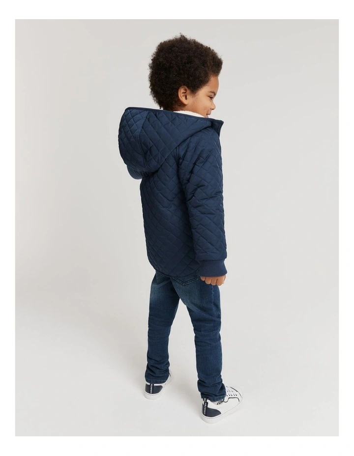 Recycled Polyester Reversible Sherpa Jacket in Navy image 4