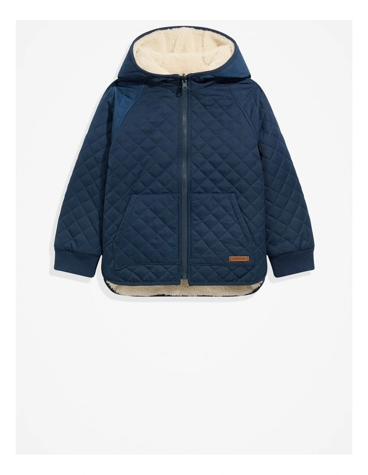 Recycled Polyester Reversible Sherpa Jacket in Navy image 5