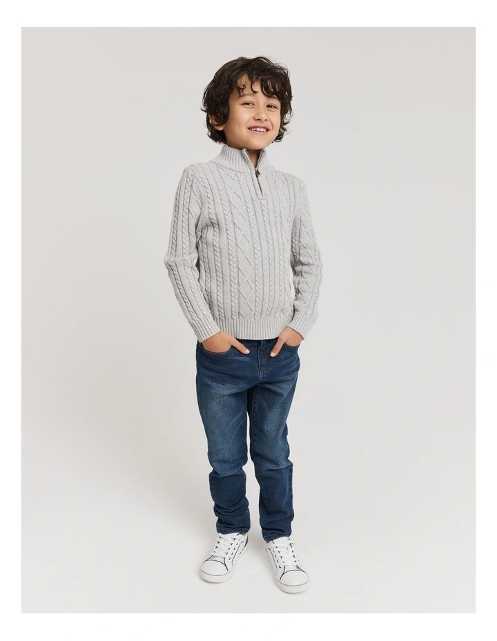 Country Road Cable Half Zip Knit In Light Grey Marle MYER