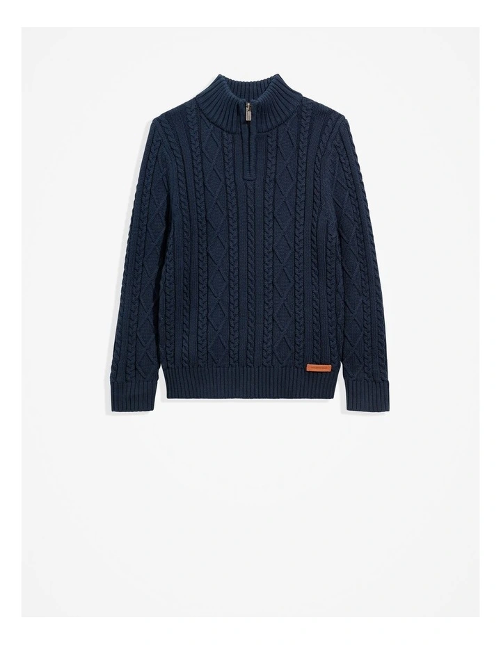 Country Road Cable Half Zip Knit In Navy MYER