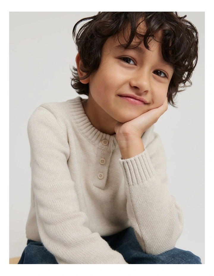 Organically Grown Cotton Blend Henley Knit in Oatmeal Marle image 1