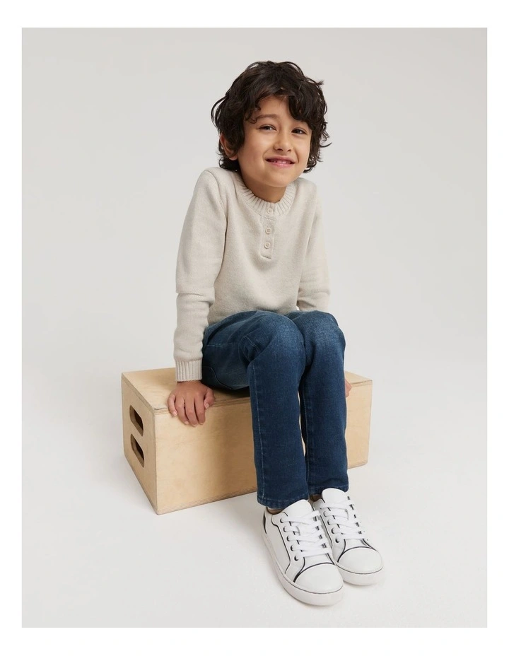 Organically Grown Cotton Blend Henley Knit in Oatmeal Marle image 2