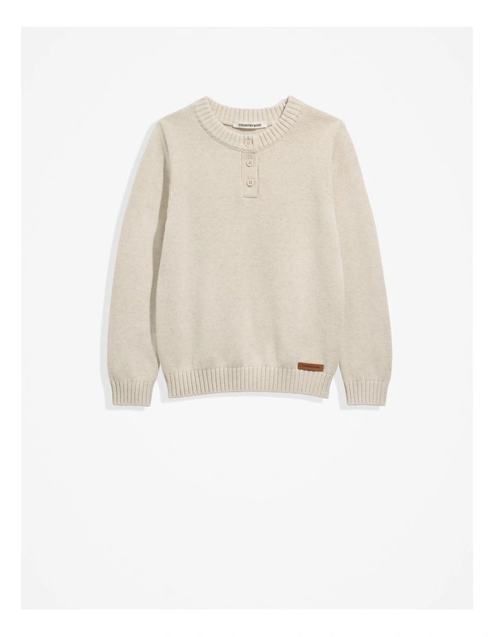 Organically Grown Cotton Blend Henley Knit in Oatmeal Marle image 4