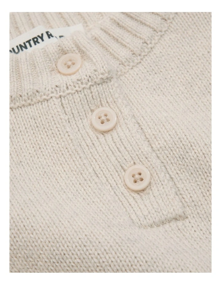 Organically Grown Cotton Blend Henley Knit in Oatmeal Marle image 5