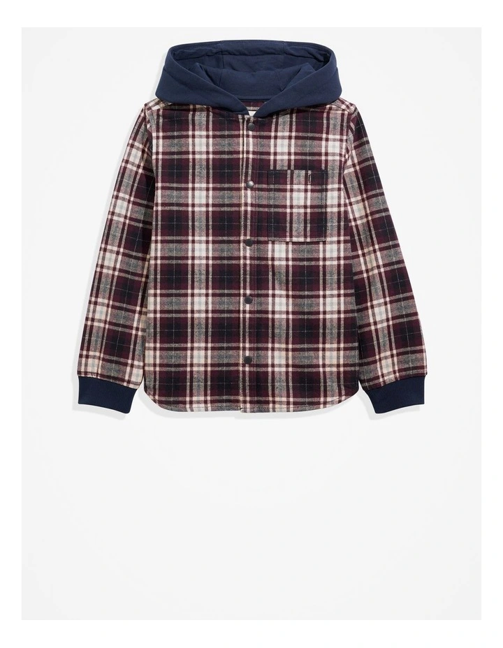 Australian Cotton Check Hooded Shirt in Bordeaux image 1
