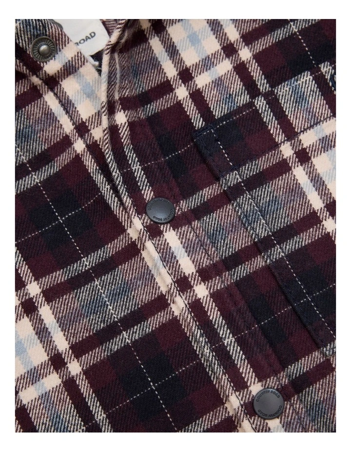 Australian Cotton Check Hooded Shirt in Bordeaux image 2