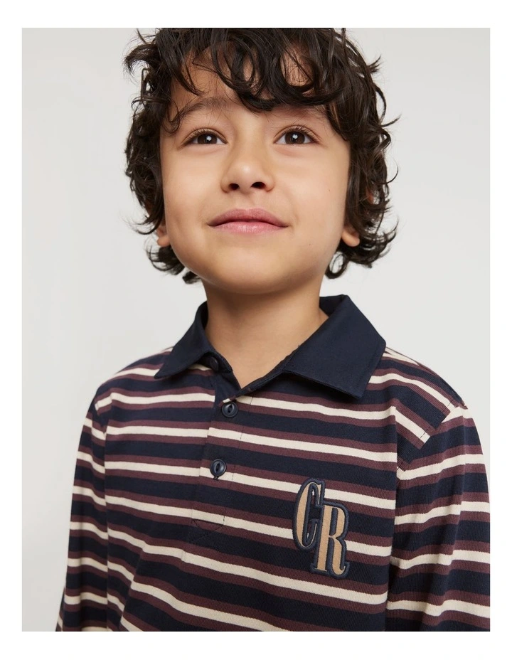 Organically Grown Cotton Long Sleeve Block Stripe Rugby Sweat in Navy image 1